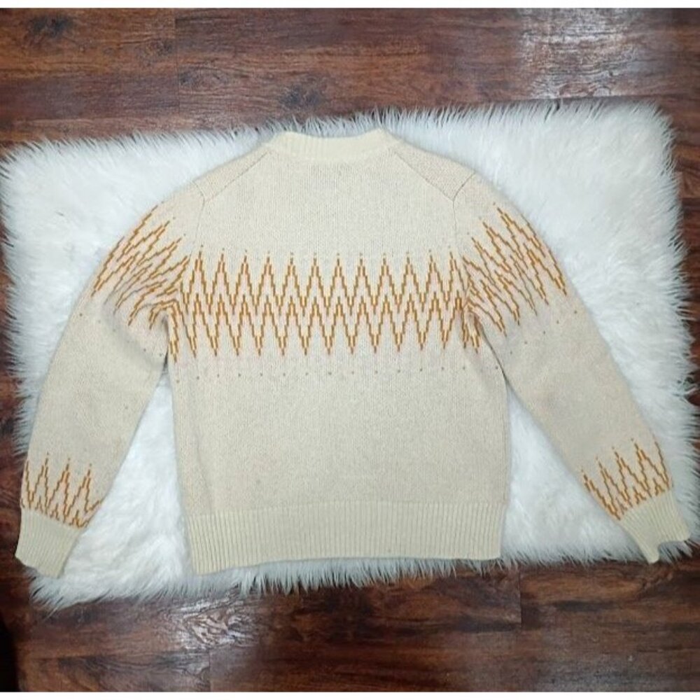 Patagonia Cream Sweater Zigzag Pattern Recycled Wool Blend Size S - Picture 3 of 8